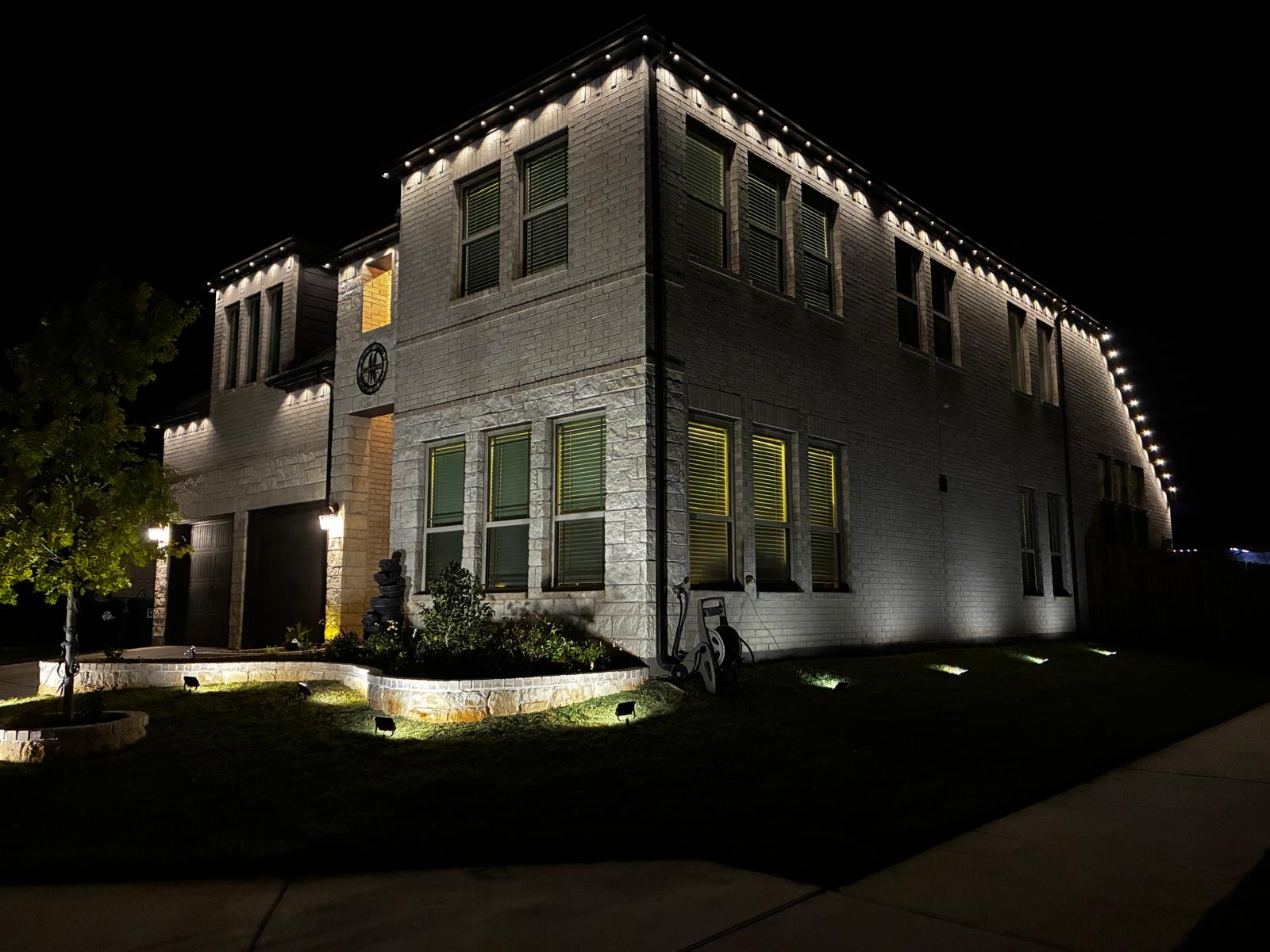 Side view of home with Govee permanent lights